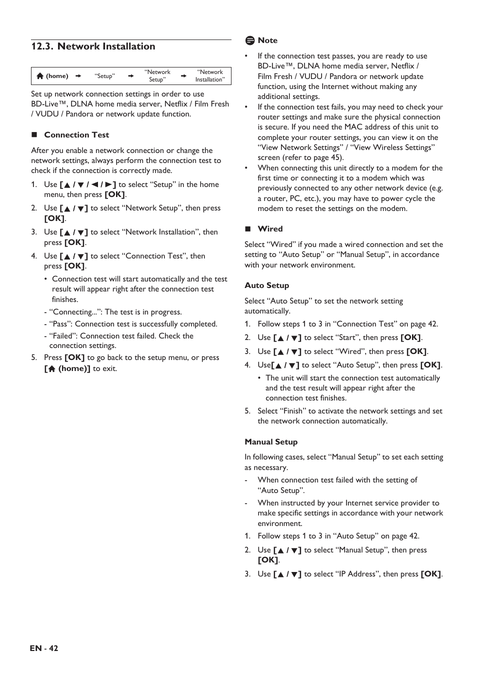 Network installation, Settings | Philips HTS5506/F8 User Manual | Page 42 / 68