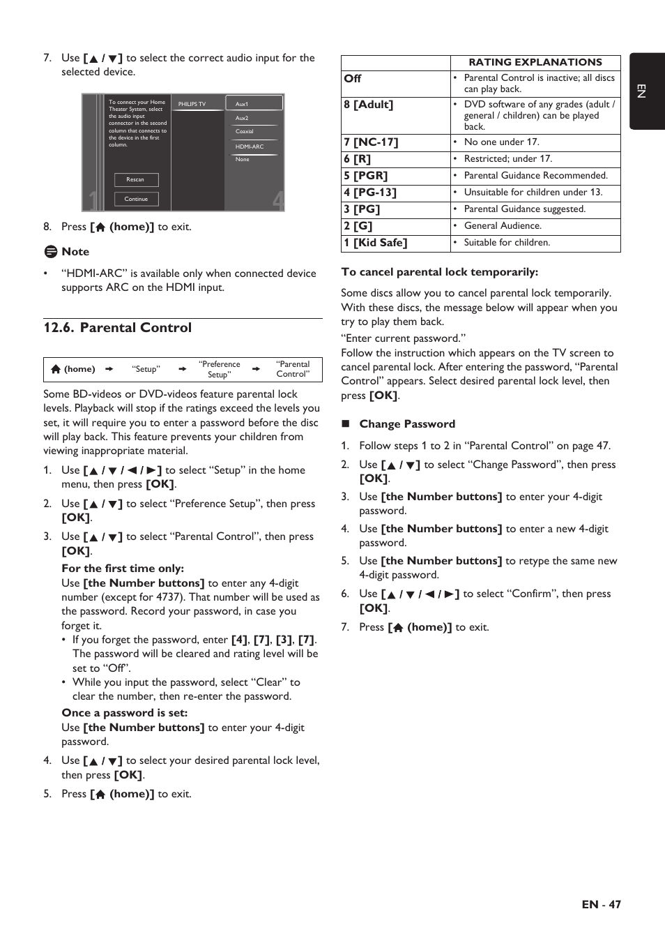 Parental control, Splay | Philips HTS5506/F8 User Manual | Page 47 / 68