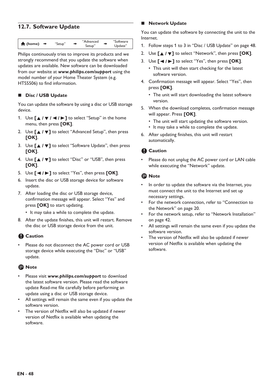 Software update, Video | Philips HTS5506/F8 User Manual | Page 48 / 68