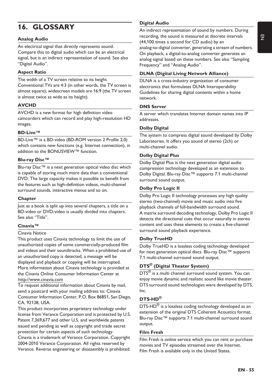 Glossary | Philips HTS5506/F8 User Manual | Page 55 / 68