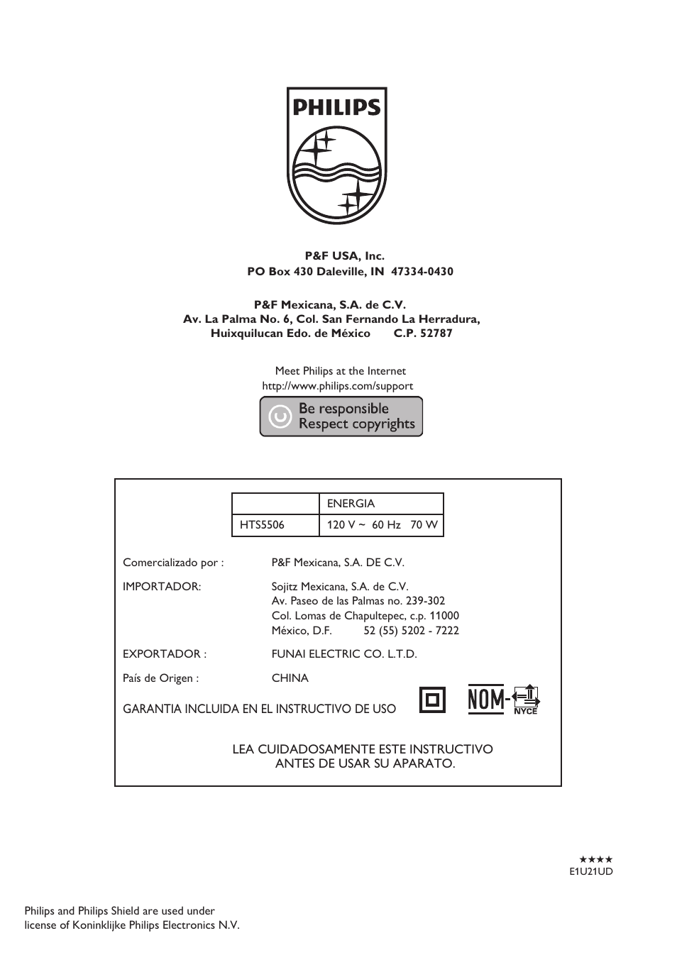 Philips HTS5506/F8 User Manual | Page 68 / 68
