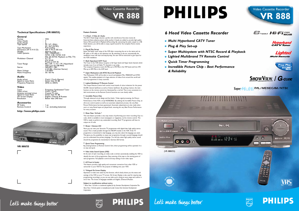 Philips Voice Tracer VR 888 User Manual | 1 page