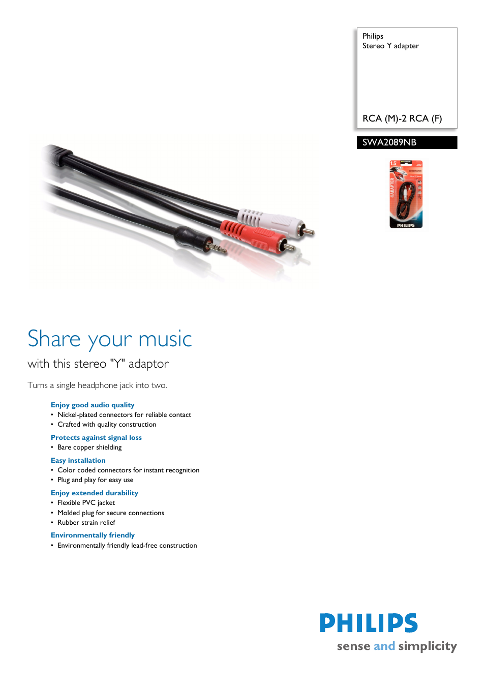 Philips SWA2089NB User Manual | 2 pages