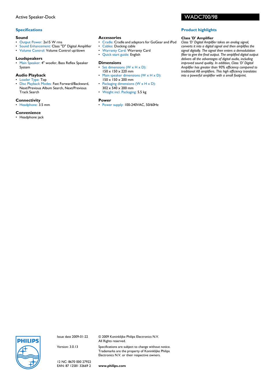 Philips WADC700 User Manual | Page 2 / 2