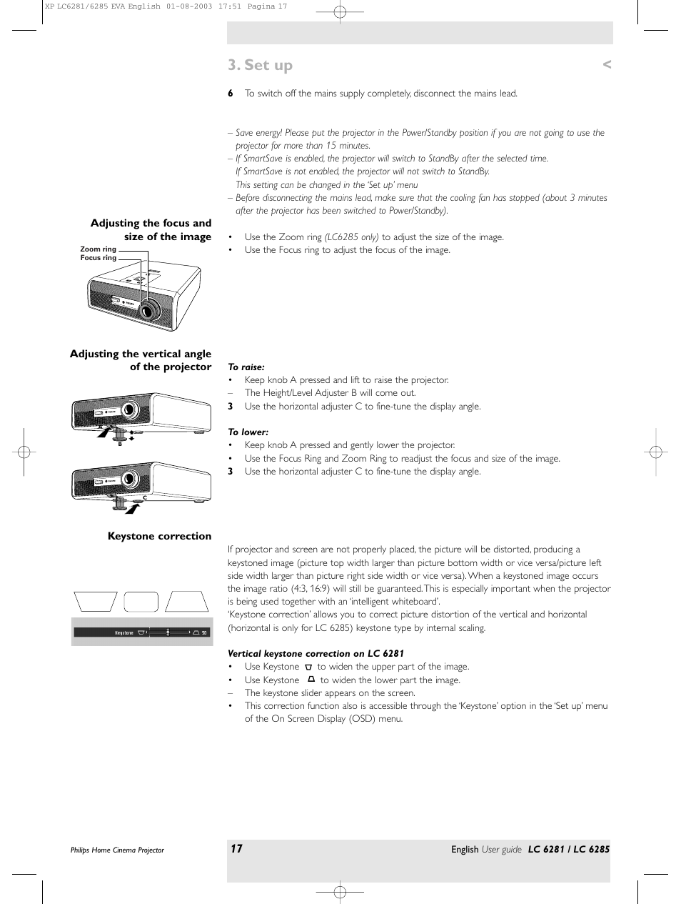 Set up | Philips LC 6285 User Manual | Page 17 / 44