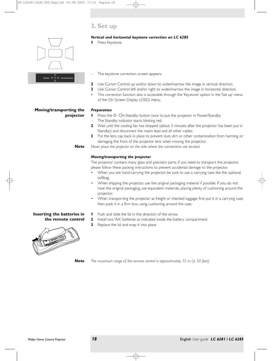 Set up | Philips LC 6285 User Manual | Page 18 / 44