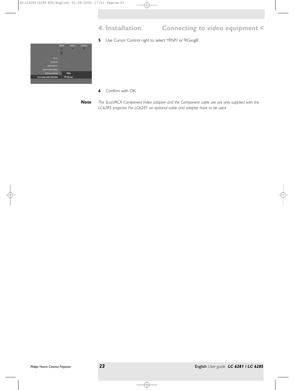 Installation connecting to video equipment | Philips LC 6285 User Manual | Page 23 / 44