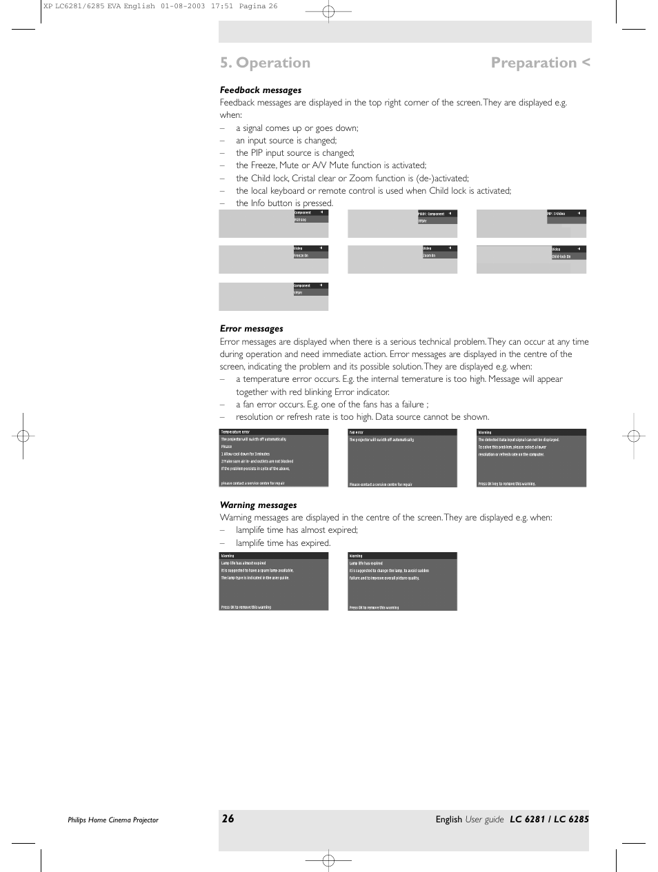 Operation preparation | Philips LC 6285 User Manual | Page 26 / 44