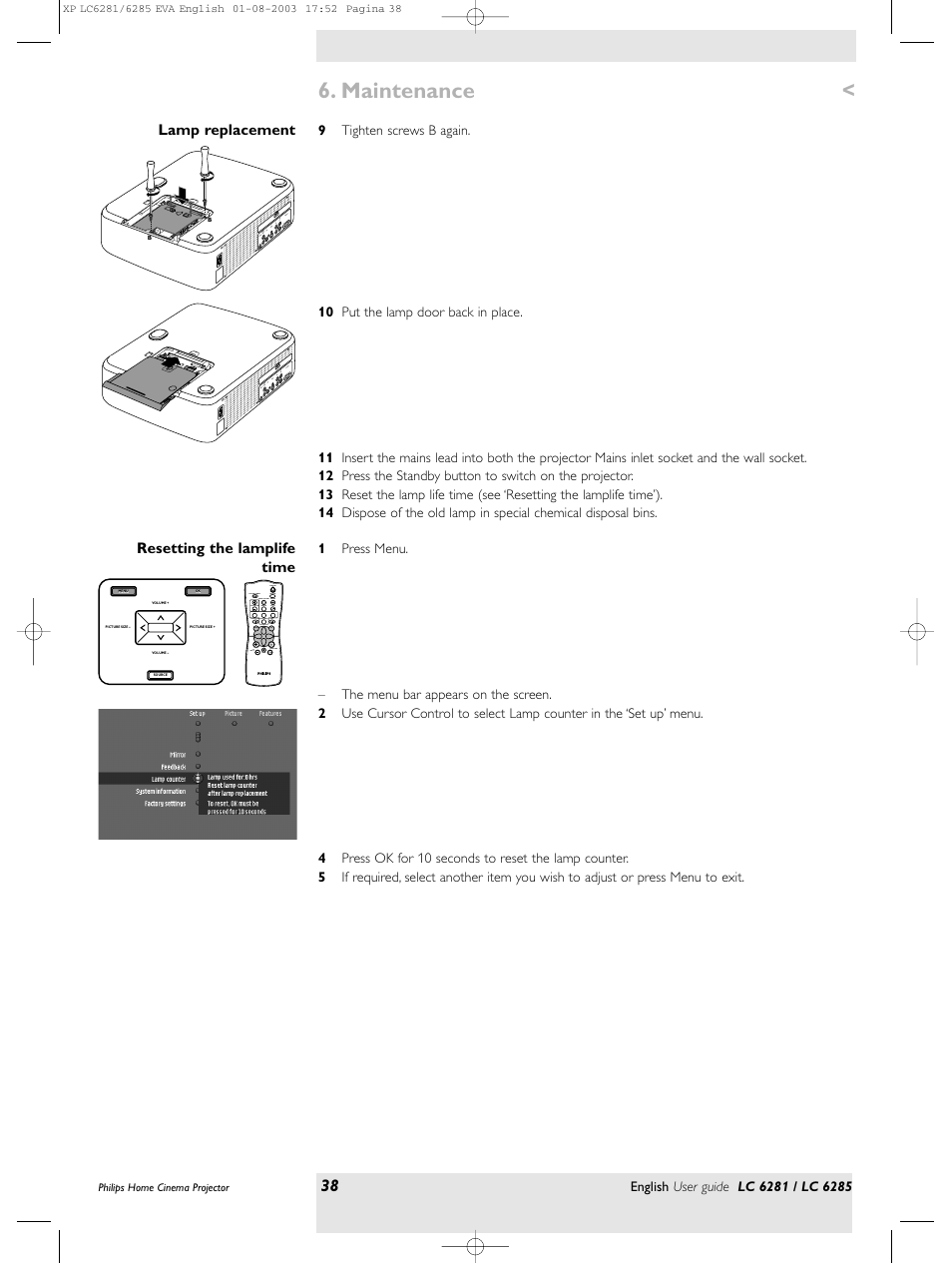 Maintenance | Philips LC 6285 User Manual | Page 38 / 44