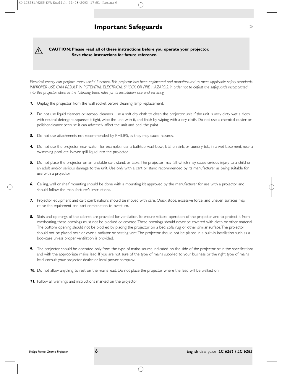 Important safeguards | Philips LC 6285 User Manual | Page 6 / 44