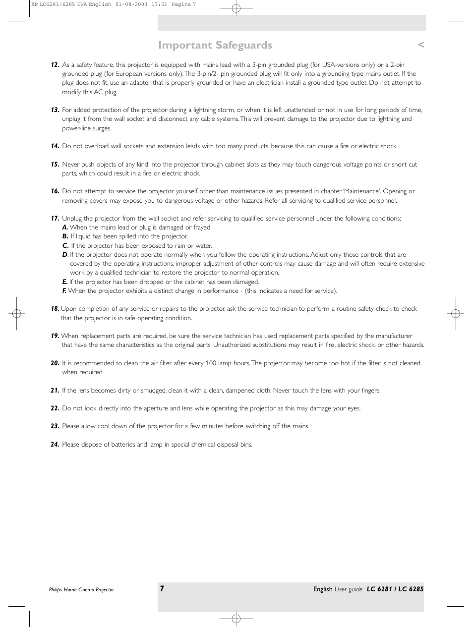 Important safeguards | Philips LC 6285 User Manual | Page 7 / 44