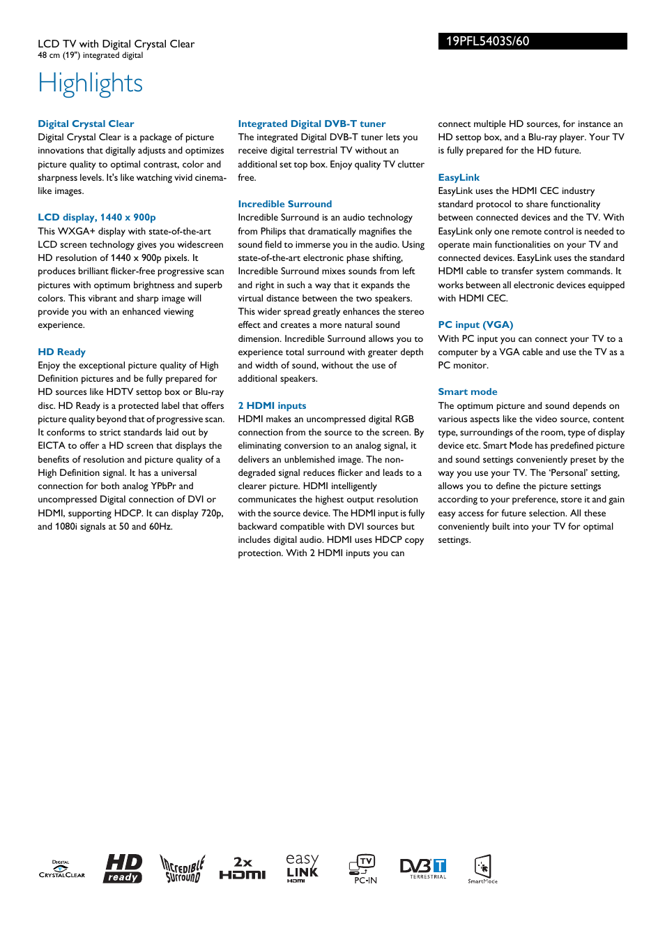 Highlights | Philips 19PFL5403S User Manual | Page 2 / 3