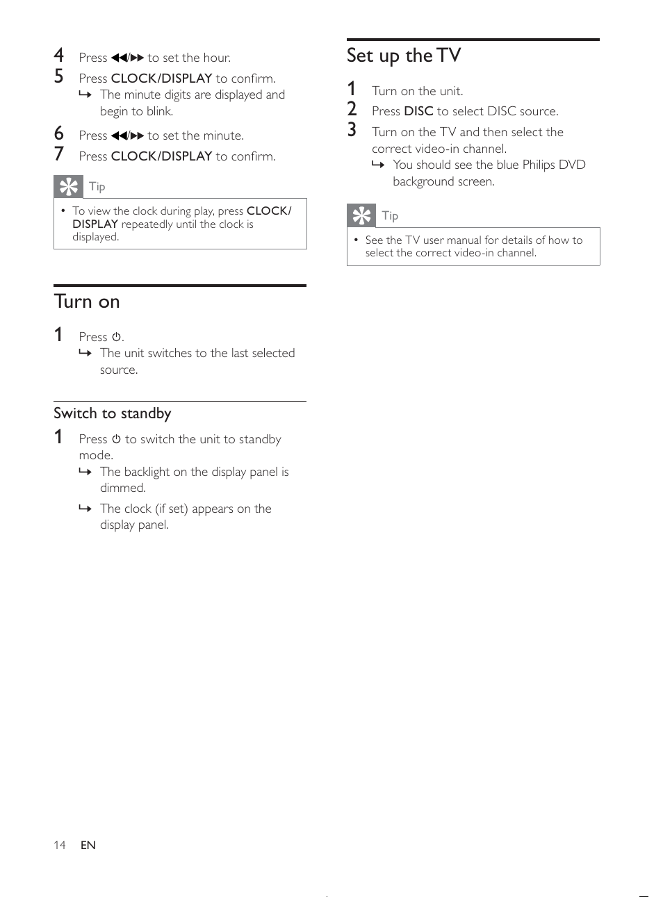 Set up the tv 1, Turn on 1 | Philips MCD107/98 User Manual | Page 13 / 28