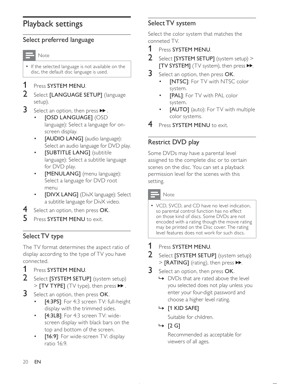 Playback settings | Philips MCD107/98 User Manual | Page 19 / 28