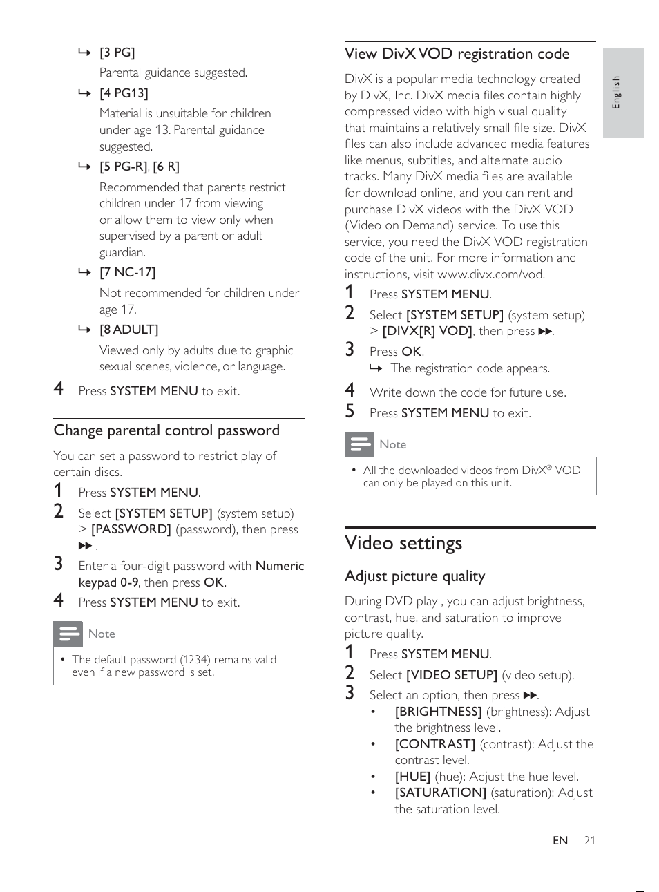 Video settings | Philips MCD107/98 User Manual | Page 20 / 28