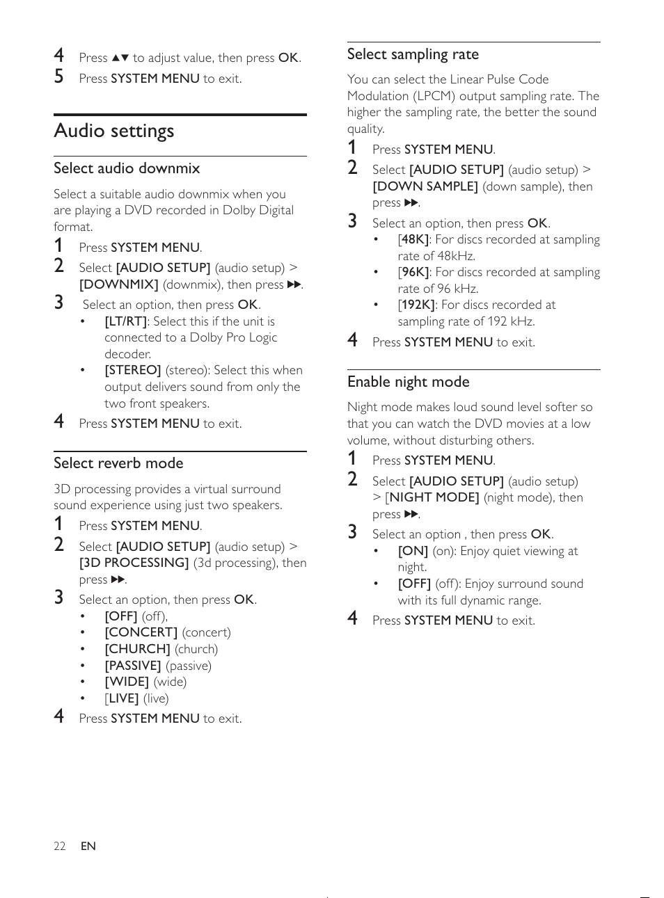 Audio settings | Philips MCD107/98 User Manual | Page 21 / 28