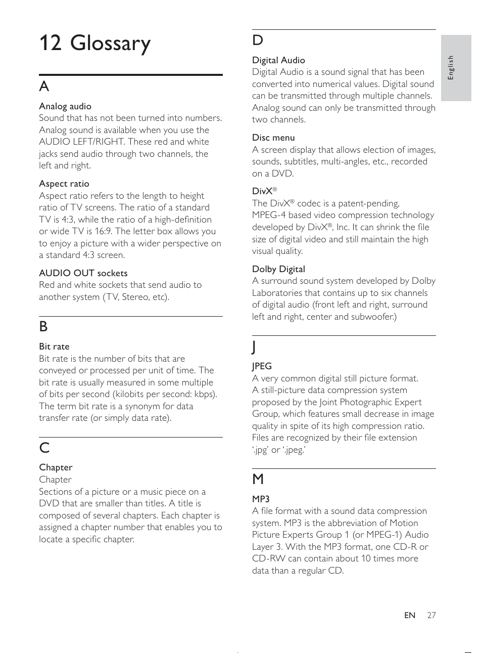 12 glossary | Philips MCD107/98 User Manual | Page 26 / 28