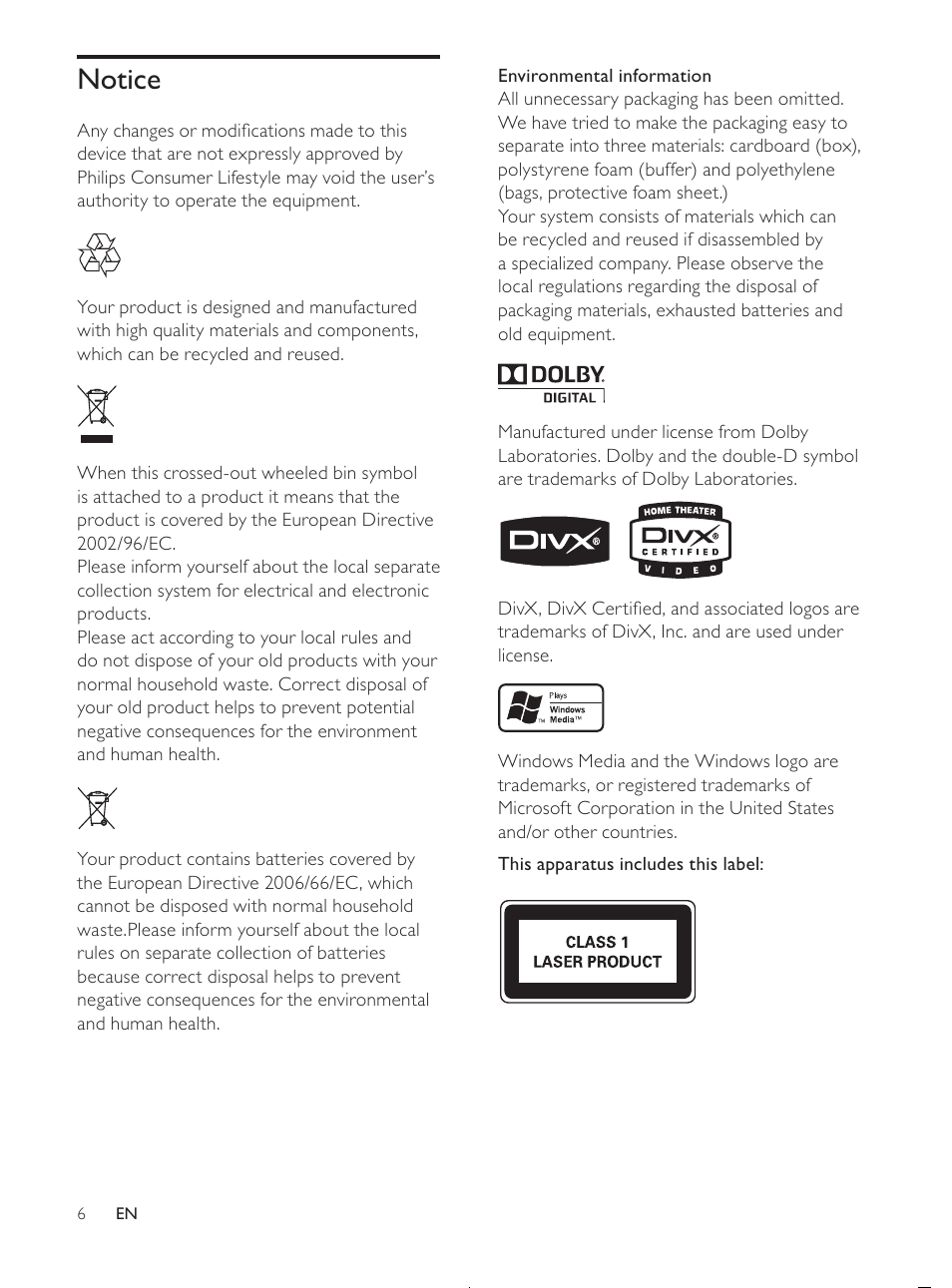 Notice | Philips MCD107/98 User Manual | Page 5 / 28