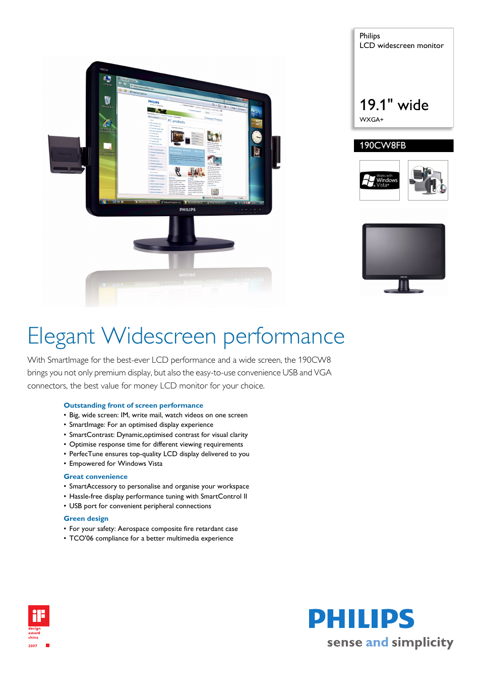 Philips WXGA+ 190CW8FB/00LCD User Manual | 3 pages