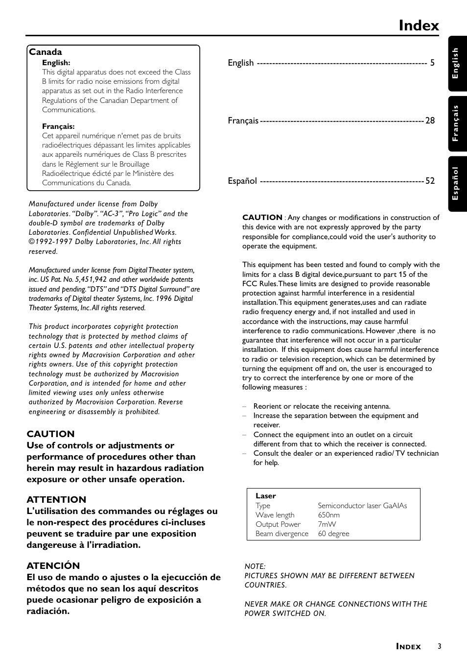 Index | Philips MX5000/37 User Manual | Page 5 / 27