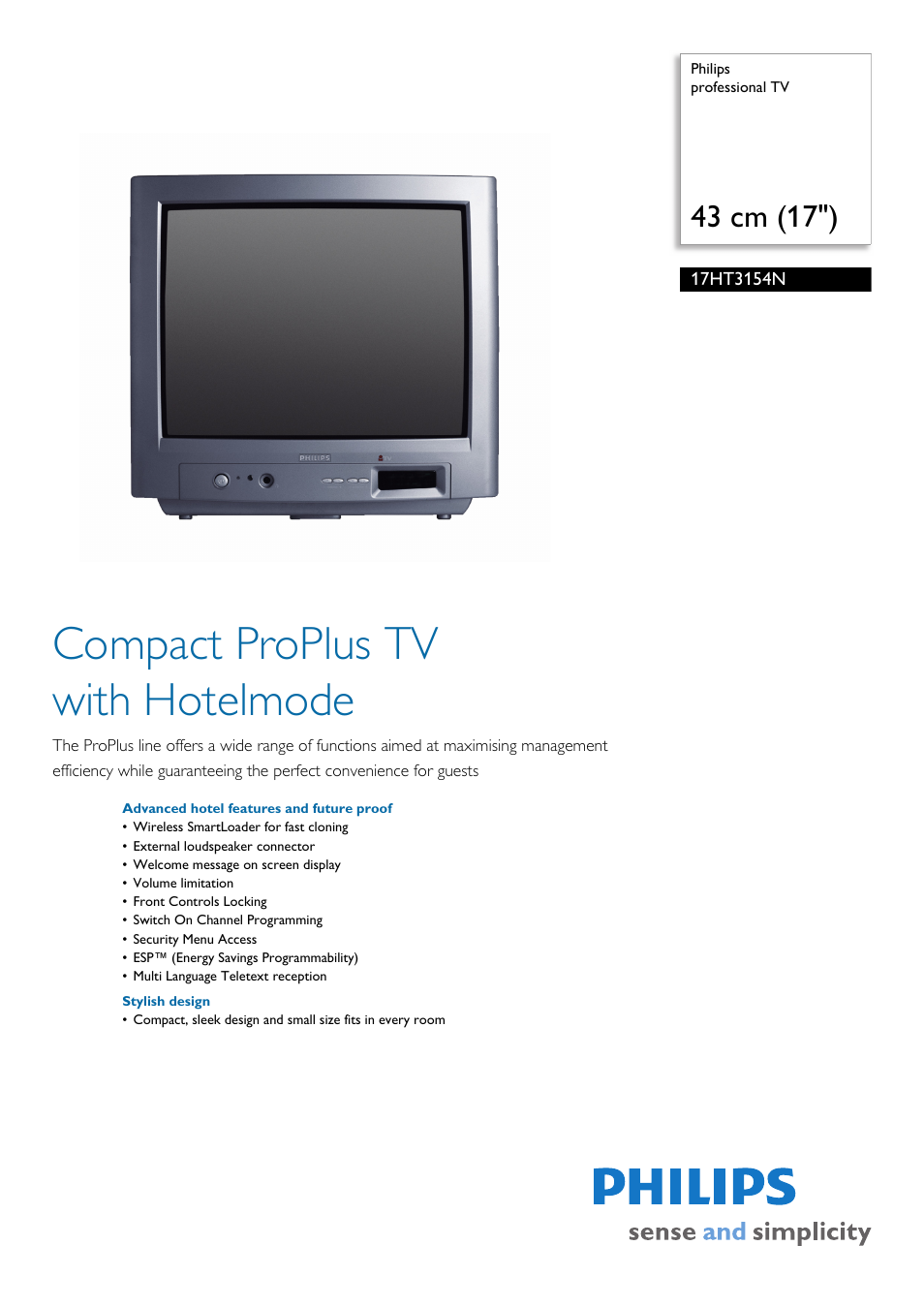 Philips 17HT3154N User Manual | 2 pages