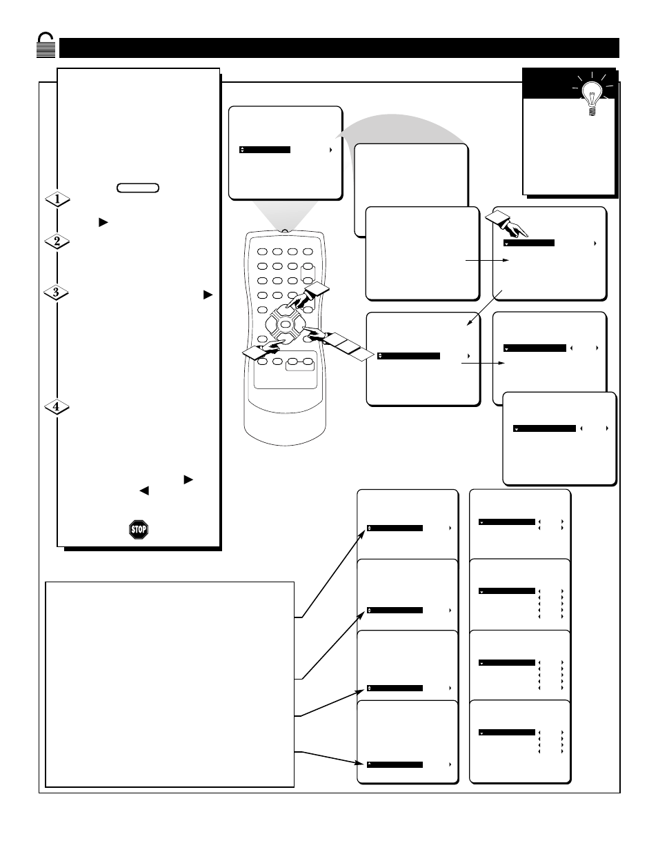 Tv r, Lock, Rogramming | Sing, Atings, Or cursor left, Mart | Philips 19PR21C1 User Manual | Page 26 / 36