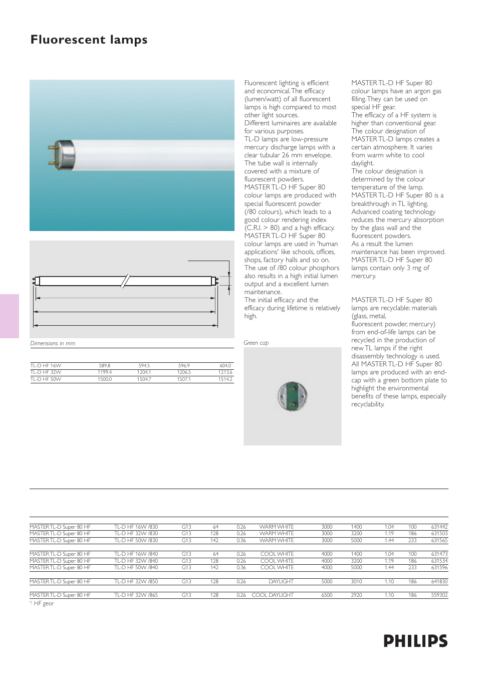 Philips MASTER TL-D Super 80 HF User Manual | 2 pages