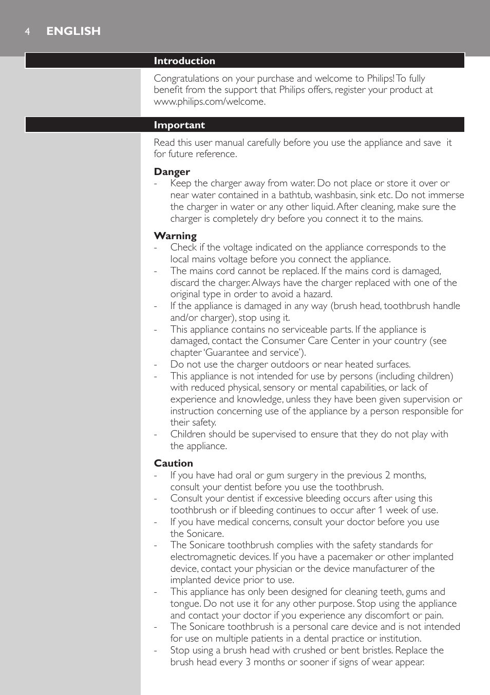 English | Philips 700 User Manual | Page 4 / 32