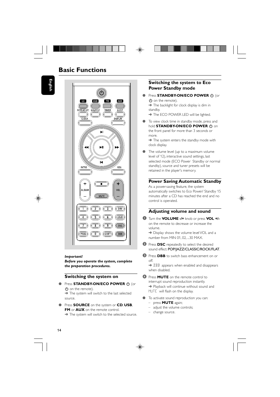 Basic functions | Philips MCM710 User Manual | Page 14 / 26