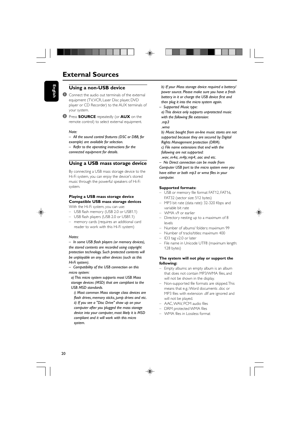 External sources, Using a non-usb device 1, Using a usb mass storage device | Philips MCM710 User Manual | Page 20 / 26