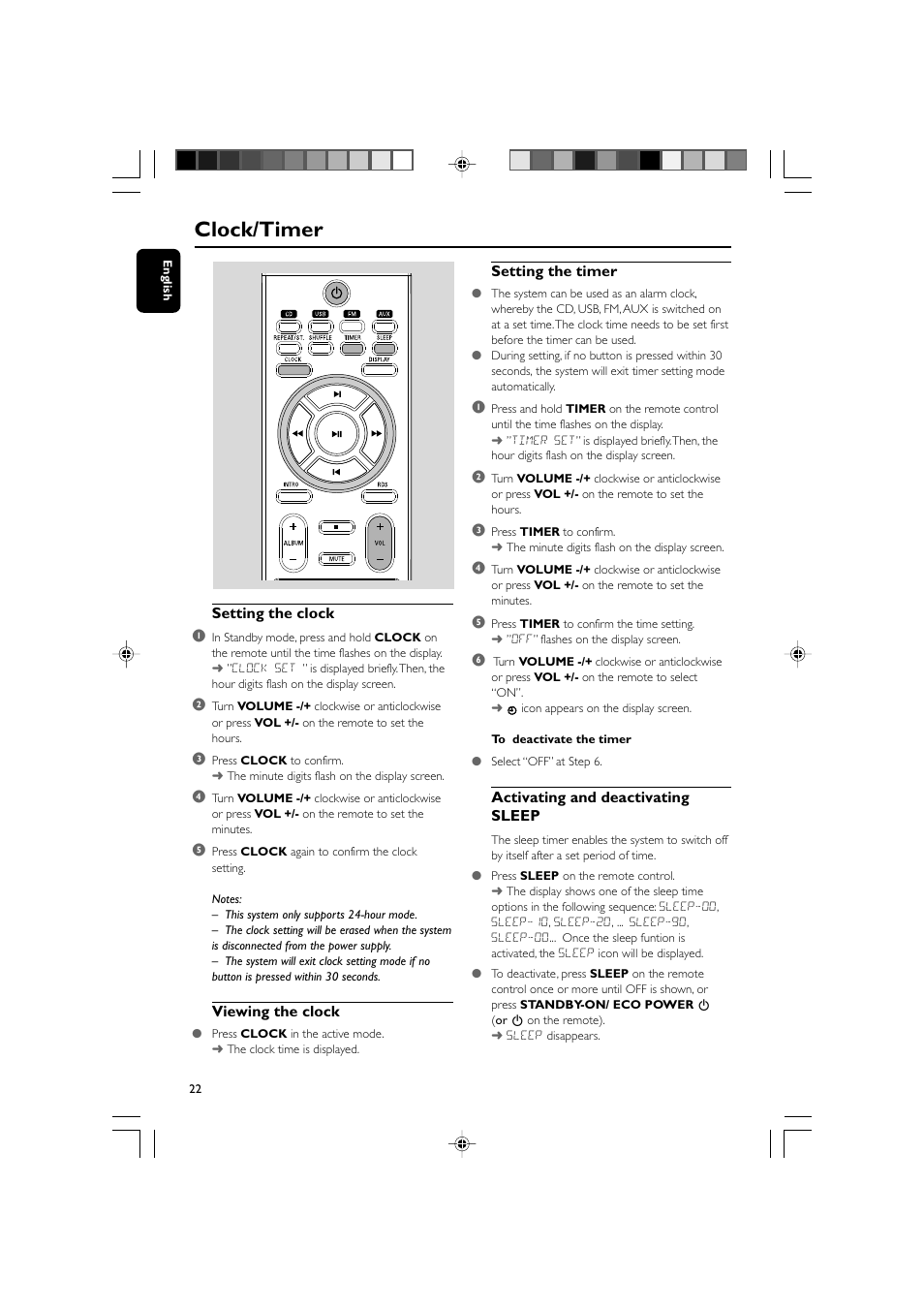 Clock/timer | Philips MCM710 User Manual | Page 22 / 26