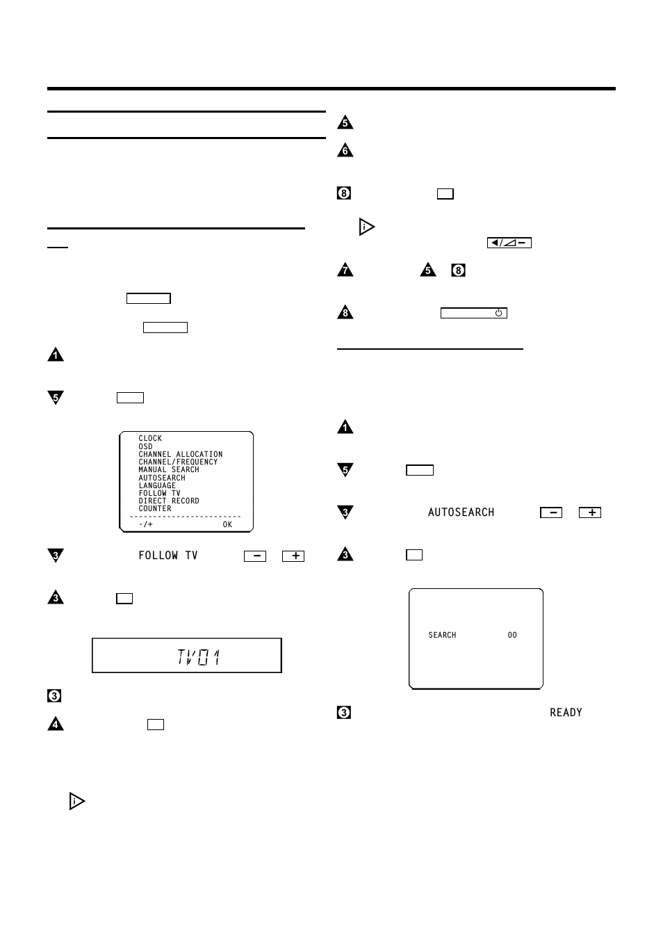 Tv01, Special installation functions, Automatic tv channel allocation (follow tv) | Automatic tv channel search | Philips VR200/58 User Manual | Page 11 / 26