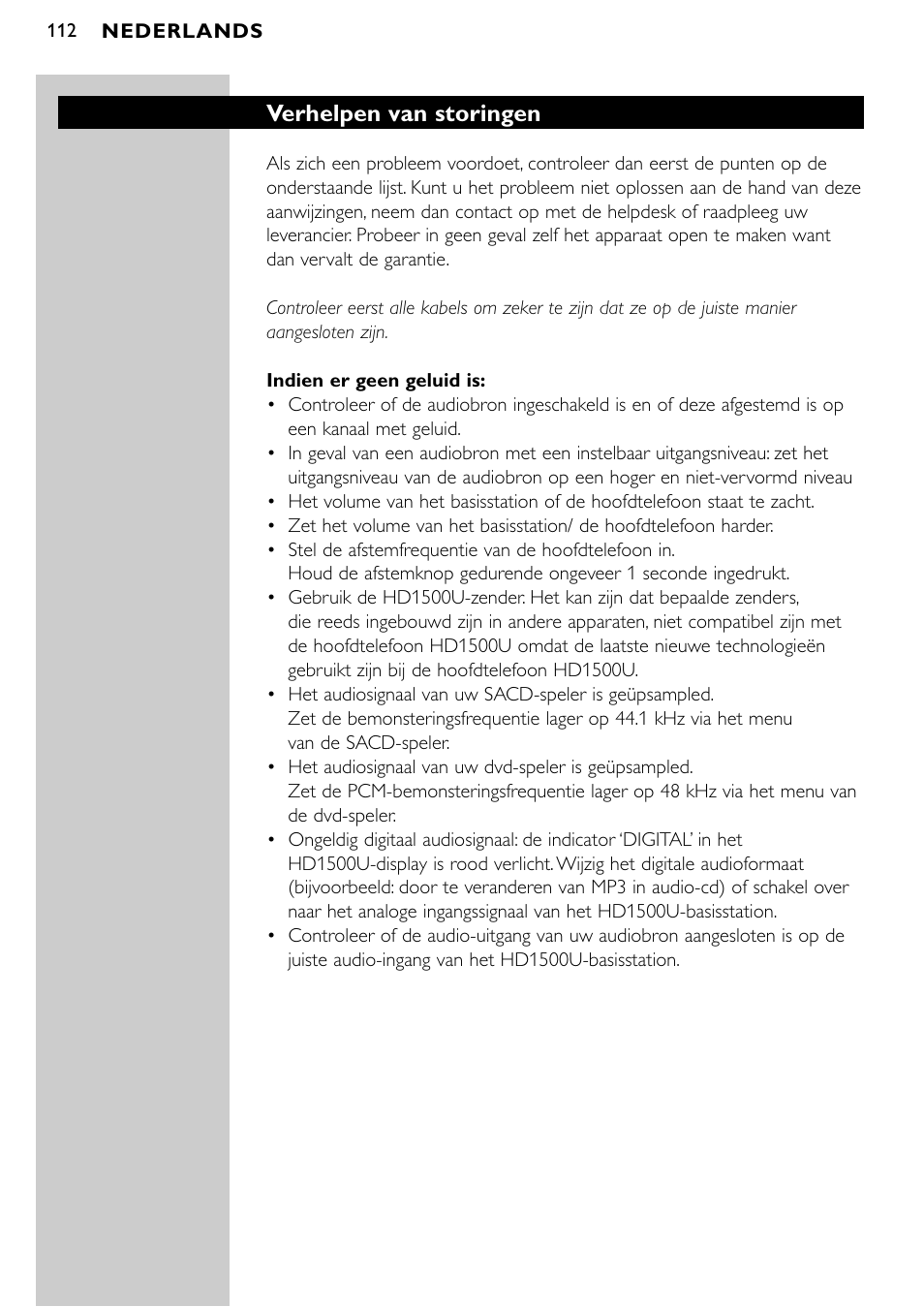 Verhelpen van storingen | Philips SBCHD1500U User Manual | Page 112 / 229