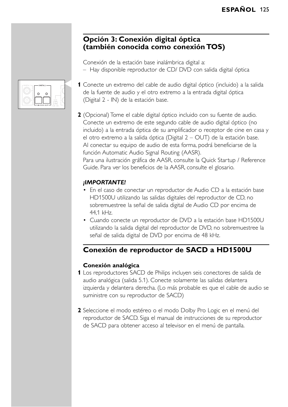 Conexión de reproductor de sacd a hd1500u | Philips SBCHD1500U User Manual | Page 125 / 229