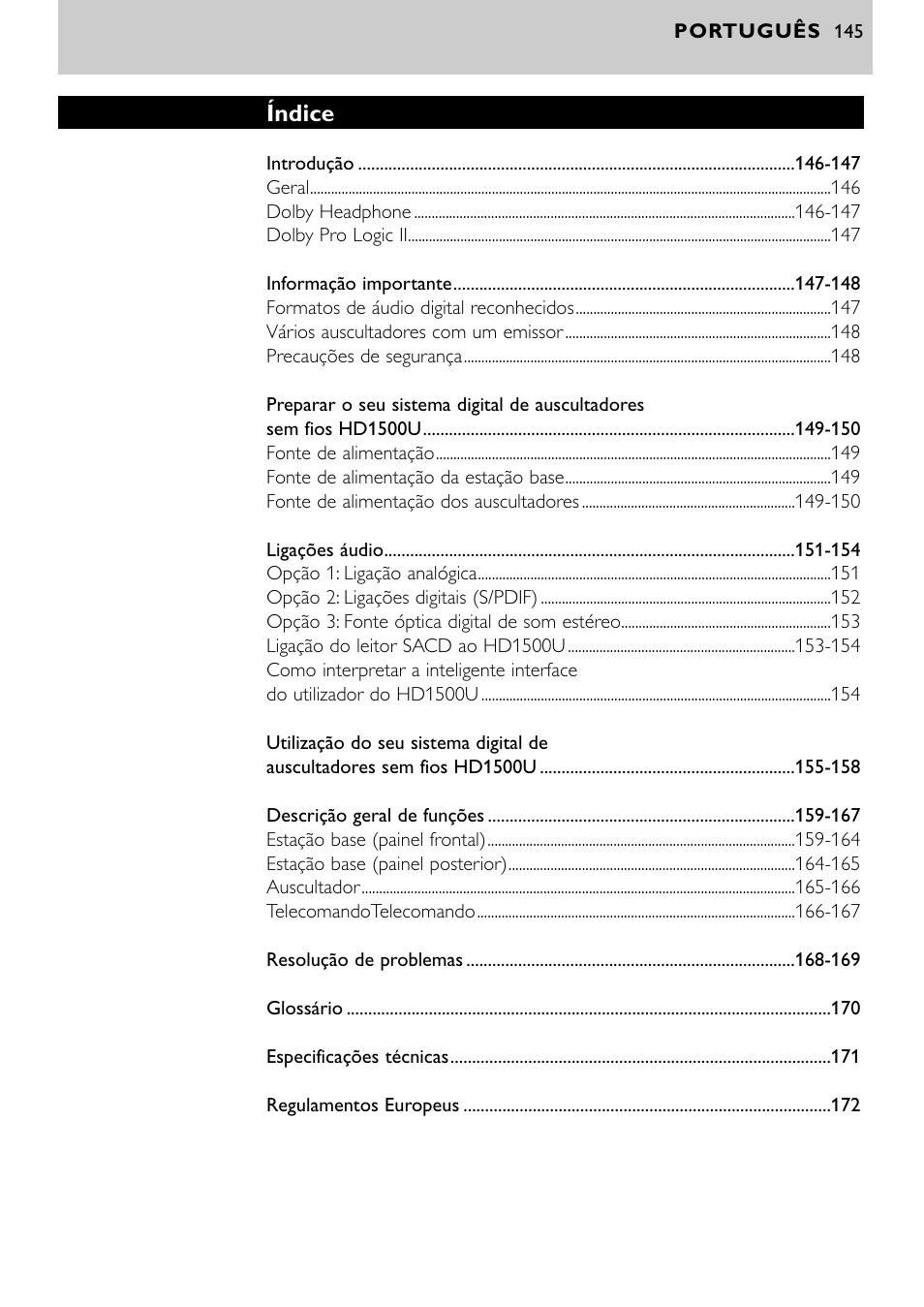 Índice | Philips SBCHD1500U User Manual | Page 145 / 229