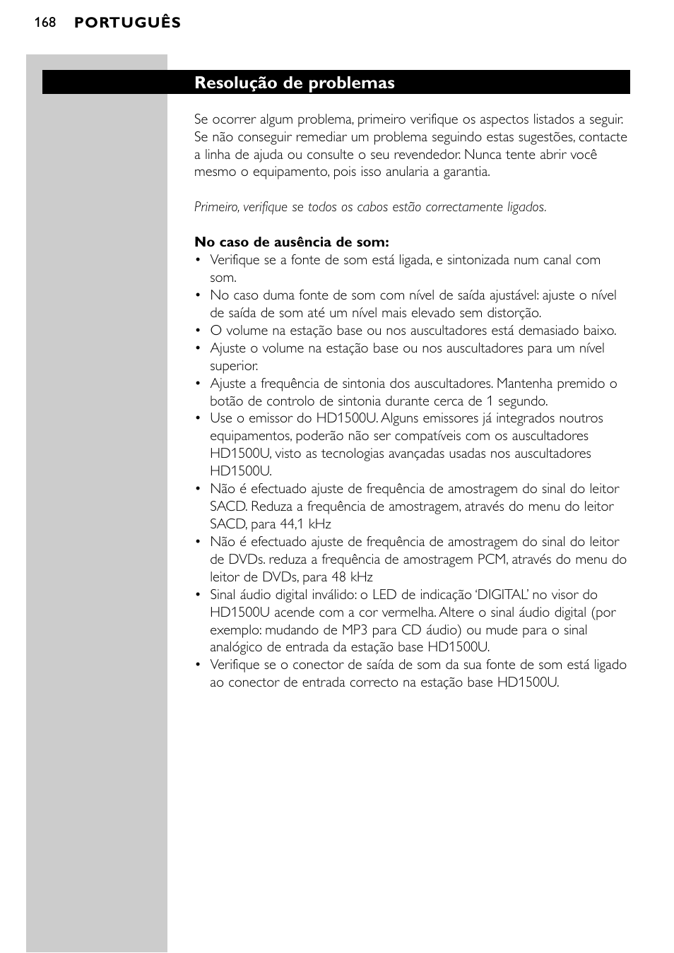 Resolução de problemas | Philips SBCHD1500U User Manual | Page 168 / 229