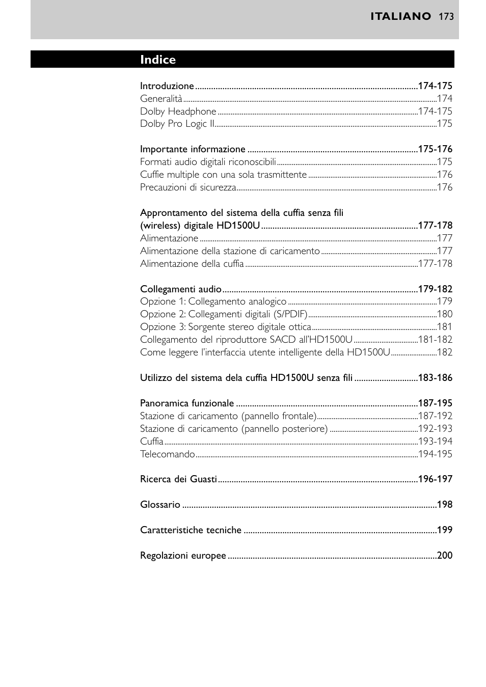 Indice | Philips SBCHD1500U User Manual | Page 173 / 229