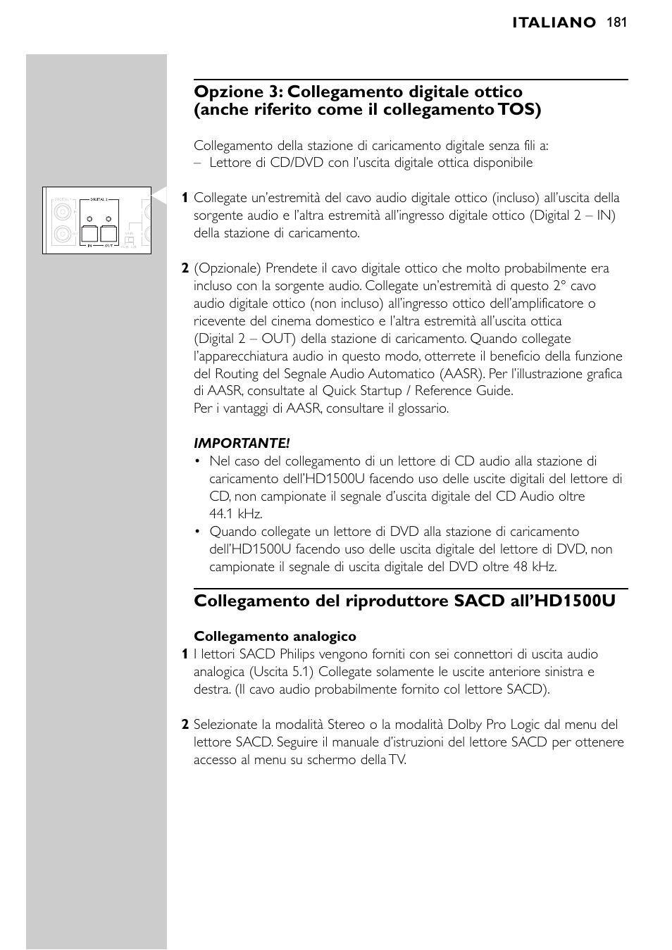 Collegamento del riproduttore sacd all’hd1500u | Philips SBCHD1500U User Manual | Page 181 / 229
