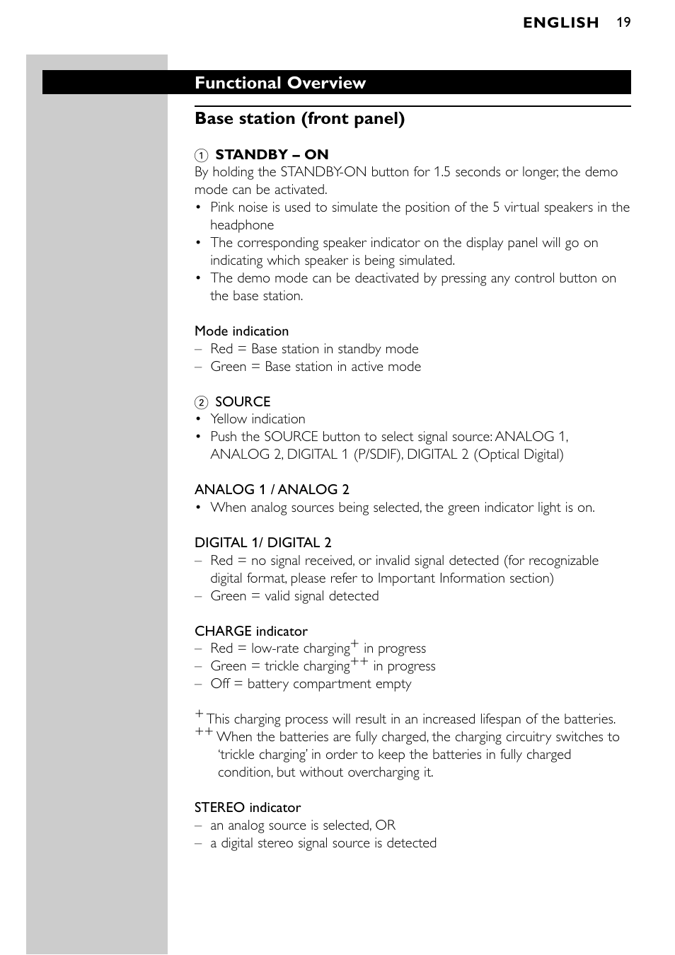 Functional overview base station (front panel) | Philips SBCHD1500U User Manual | Page 19 / 229