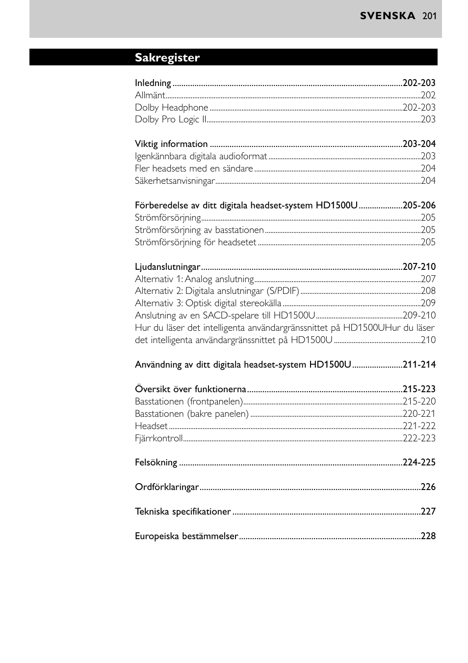 Sakregister | Philips SBCHD1500U User Manual | Page 201 / 229