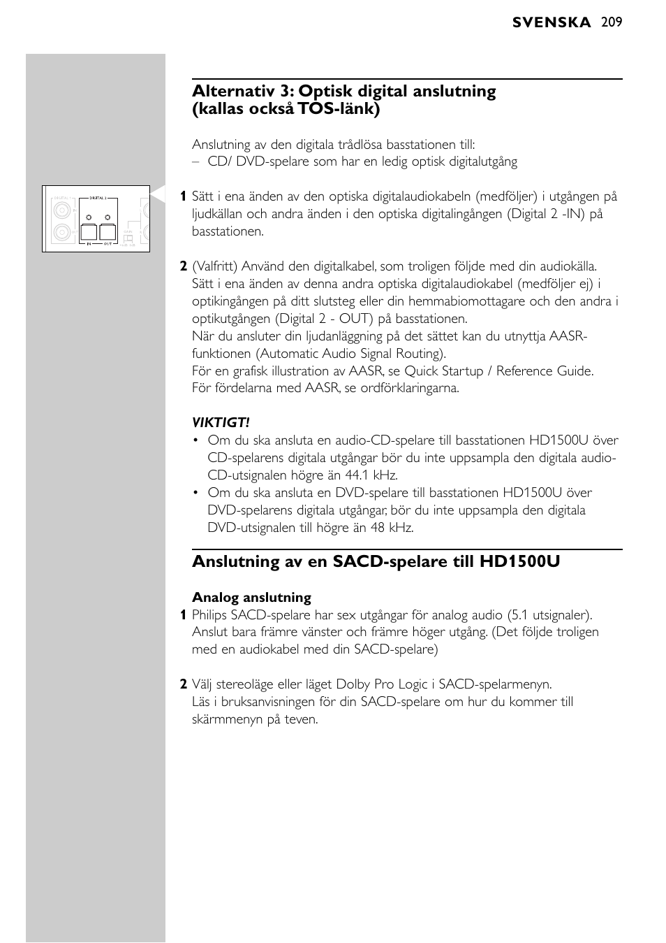 Anslutning av en sacd-spelare till hd1500u | Philips SBCHD1500U User Manual | Page 209 / 229