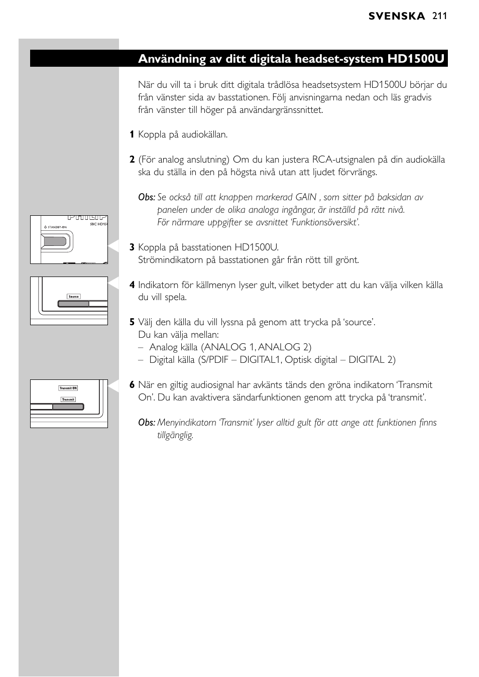 Användning av ditt digitala headset-system hd1500u | Philips SBCHD1500U User Manual | Page 211 / 229