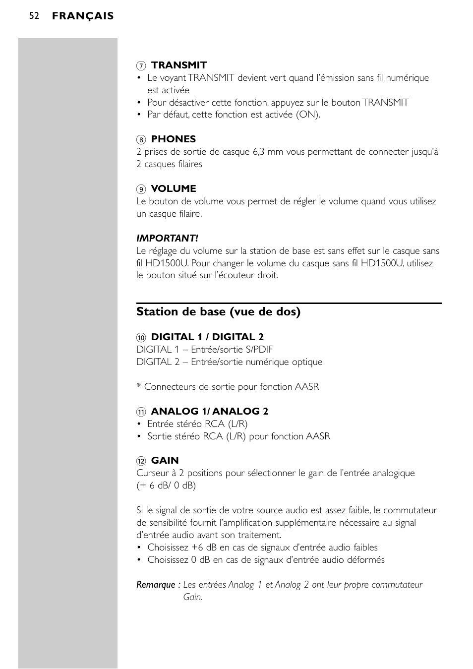 Station de base (vue de dos) | Philips SBCHD1500U User Manual | Page 52 / 229