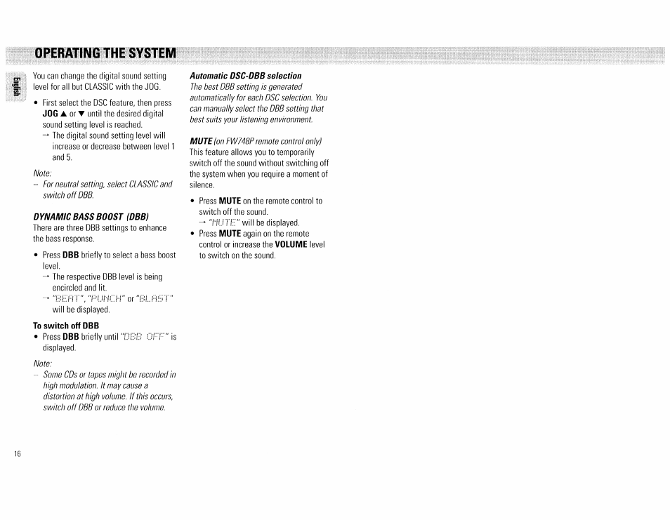 To switch off dbb, Operating the system | Philips FW540C User Manual | Page 16 / 86