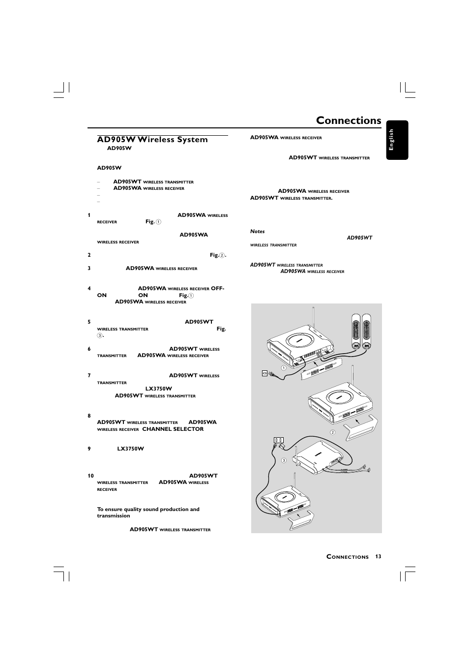 Connections, Ad905w wireless system | Philips LX3750 User Manual | Page 13 / 33