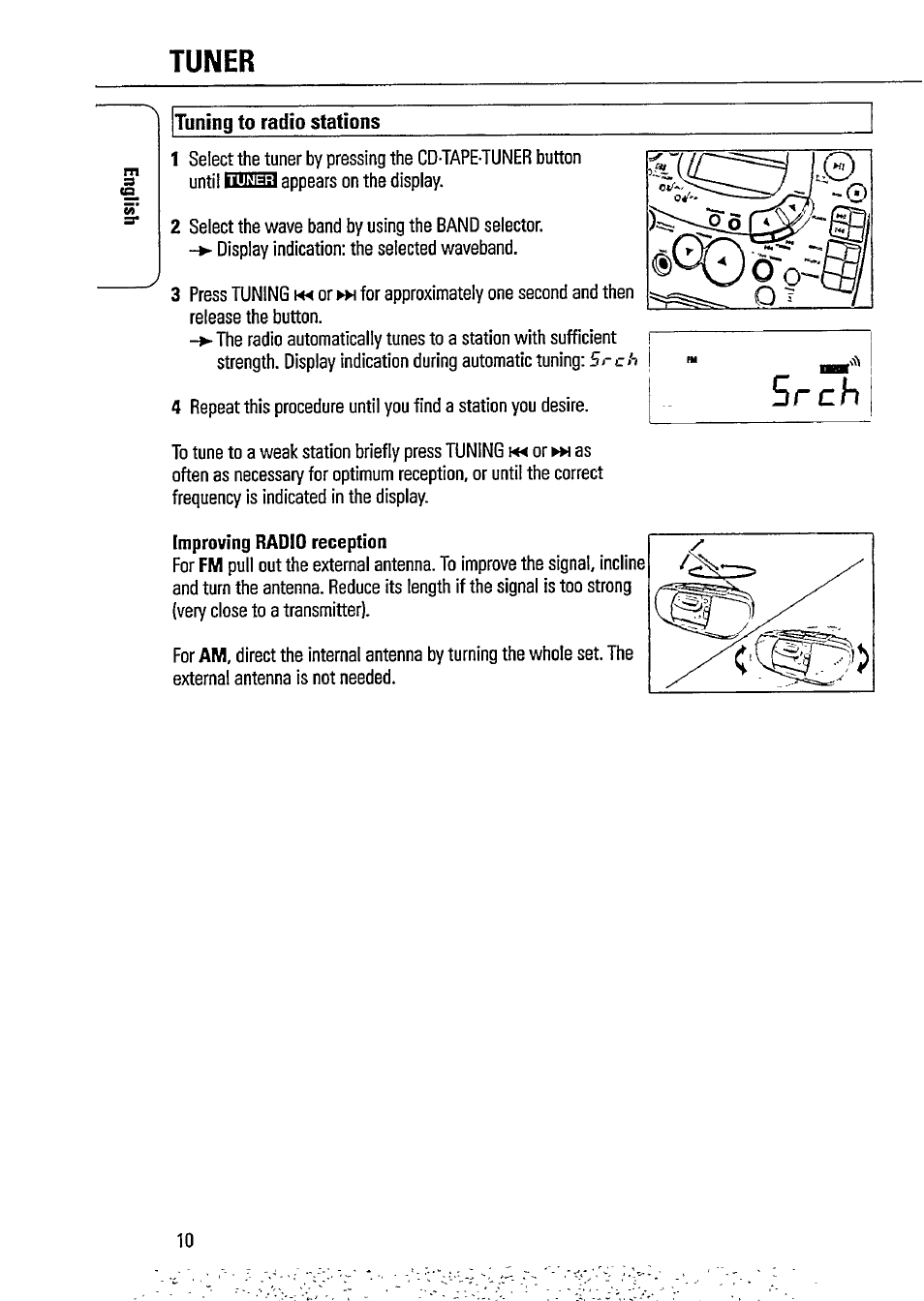 Tuner, Tuning to radio stations, Tuner -11 | Philips AZ1509-17 User Manual | Page 10 / 24