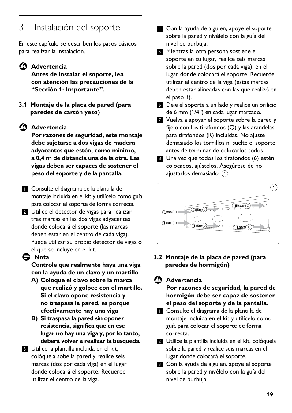 3 instalación del soporte | Philips SQM5322/27 User Manual | Page 19 / 24