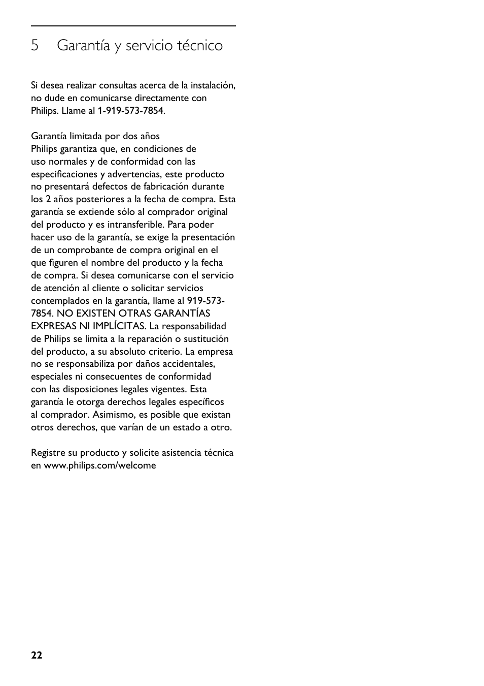 5 garantía y servicio técnico | Philips SQM5322/27 User Manual | Page 22 / 24