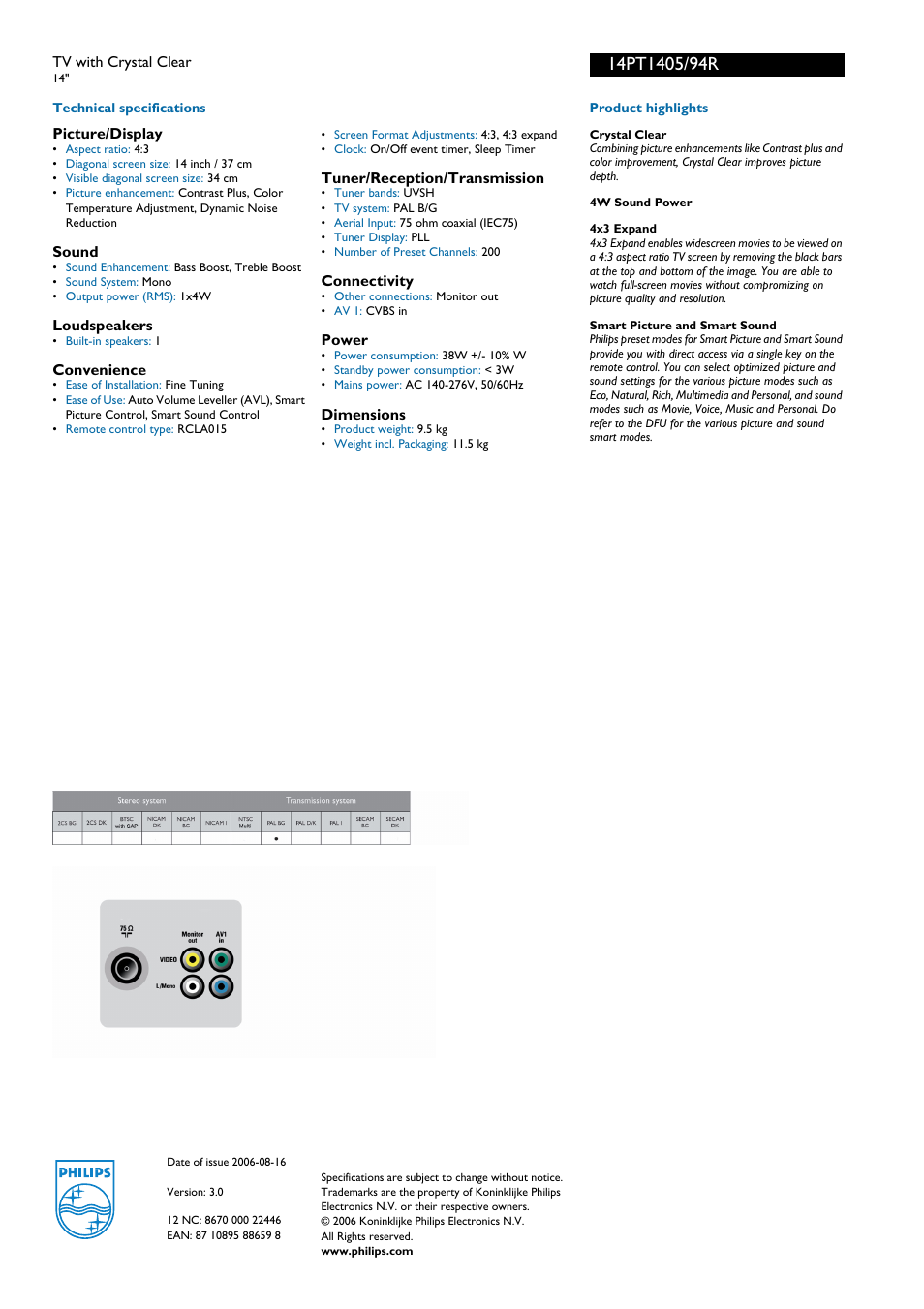 For preview purpose only | Philips 14PT1405 User Manual | Page 2 / 2