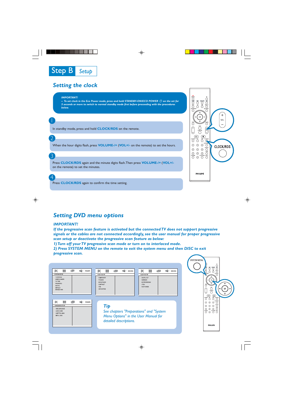 Setting the clock setting dvd menu options | Philips MCD288/12 User Manual | Page 3 / 4
